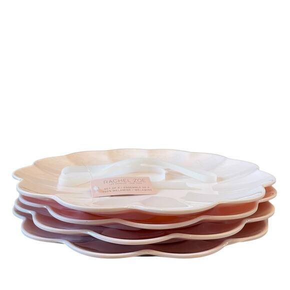 Rachel Zoe Pastel Pink Melamine Dinner Plates 11in Scalloped Set of 4 New - Picture 4 of 10